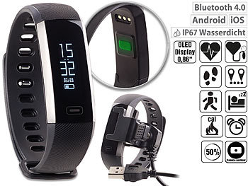 newgen medicals Fitness-Armband, Blutdruck- & Herzfrequenz-Anzeige, Bluetooth, IP67