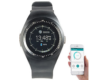simvalley Mobile 2in1-Uhren-Handy & Smartwatch für iOS & Android, rundes Display