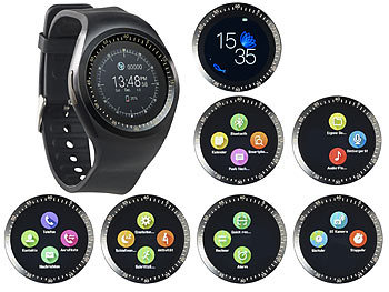 simvalley Mobile 2in1-Uhren-Handy & Smartwatch für iOS & Android, rundes Display