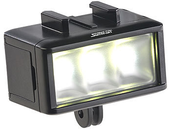 akkubetriebene Videoleuchte: Somikon Unterwasser-LED-Licht für Action-Cams, 360 lm, 3 W, 900 mAh-Akku, IPX8