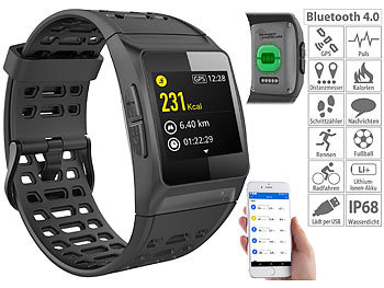 newgen medicals GPS-Sportuhr, Bluetooth, Fitness, Puls, Nachrichten, Farbdisplay, IP68