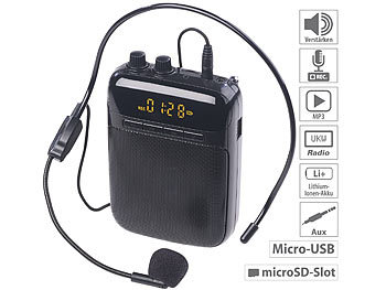 Stimmverstärker: auvisio Digitaler Sprachverstärker, Aufnahme, Display, FM, USB, microSD, Akku