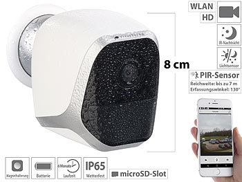 IP65 Kamera: VisorTech IP-HD-Überwachungskamera mit App, IP65, bis 6 Monate Batteriebetrieb