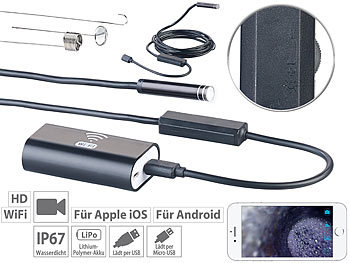 Endoskop Kamera iPhone: Somikon WiFi-HD-Endoskop-Kamera für iOS- und Android-Mobilgeräte, 2 m