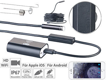 Inspektionskamera iPhone: Somikon WiFi-HD-Endoskop-Kamera für iOS- und Android-Mobilgeräte; 10 m