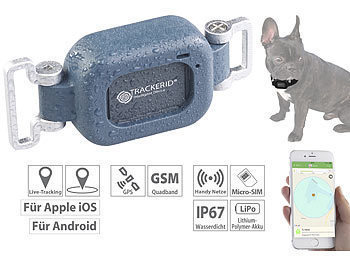 TrackerID GPS- & GSM-Live-Tracker für Hunde und Haustiere, mit Halterung, IP67