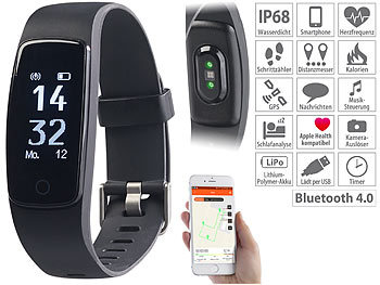 Fitness Tracker GPS: newgen medicals GPS-Fitness-Armband mit XL-Touch-Display, 14 Sportarten, IP68