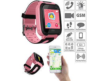 TrackerID Kinder-Smartwatch mit Telefon, Kamera, Chat- und SOS-Funktion, rosa