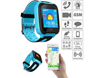 TrackerID Kinder-Smartwatch mit Telefon, Chat- und SOS-Funktion, blau