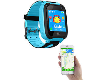 TrackerID Kinder-Smartwatch mit Telefon, Chat- und SOS-Funktion, blau