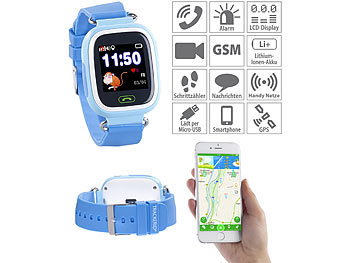 GPS Kinderuhr: TrackerID Kinder-Smartwatch, Telefon, GPS-, GSM-, WiFi-Tracking, SOS-Taste, blau