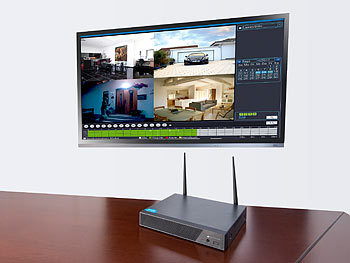 VisorTech Funk-Überwachungssystem, HDD-Recorder & 8 IP-Kameras, Plug & Play, App