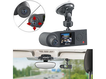 NavGear Full-HD-Dashcam mit 2 Kameras für 360°-Panorama-Sicht, G-Sensor