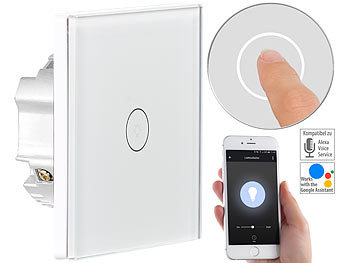 Schalter WLAN: Luminea Home Control Touch-Lichtschalter, WLAN, kompat. zu Siri, Alexa & Google Assistant