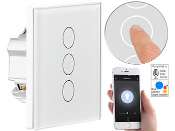 Touch Wechselschalter: Luminea Home Control Touch-Dreifach-Lichtschalter, komp. zu Amazon Alexa & Google Assistant