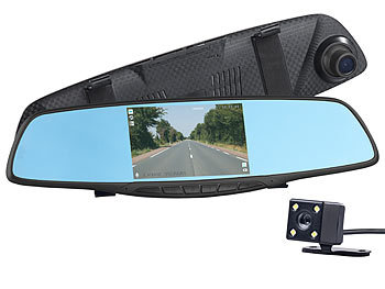 NavGear Full-HD-Rückspiegel-Dashcam mit Rückfahrkamera und Nachtsicht-Modus