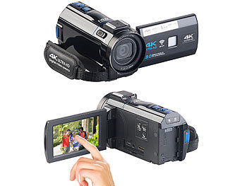 Somikon 4K-UHD-Camcorder mit Panasonic-Sensor, WLAN, App, HD mit 120 B/Sek.