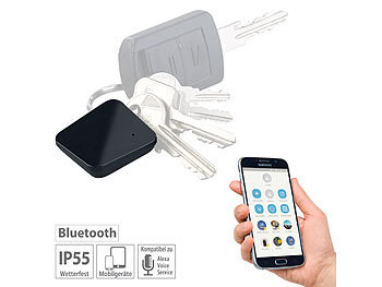 Schlüsselfinder mit kompatibel zu Amazon Alexa & Google Assistant, Bluetooth: Callstel 6in1-Schlüsselfinder, Bluetooth 5, App, kompatibel mit Amazon Alexa