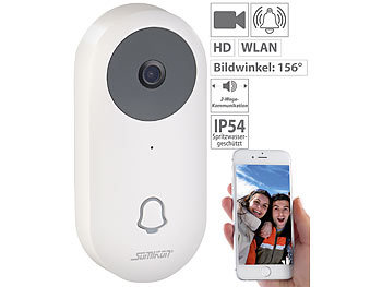 Klingel mit Kamera: Somikon WLAN-HD-Video-Türklingel mit App, Gegensprechen, 156°-Bildwinkel, Akku