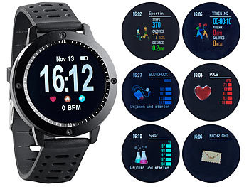 newgen medicals Fitness-Uhr, Touch-Farbdisplay, Blutdruck- & Herzfrequenzanzeige, IP67