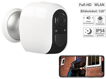 VisorTech 2er-Set IP-Überwachungskamera mit 8 Akkus, Full HD, WLAN & App, IP54