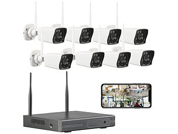 VisorTech Funk-Überwachungssystem: HDD-Rekorder, 8 Full-HD-Kameras & App-Zugriff