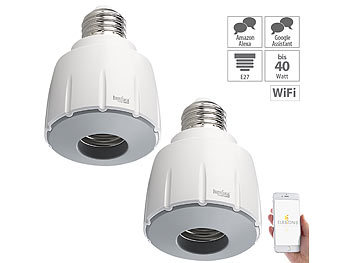 Glühbirnenfassung: Luminea Home Control 2er-Set WLAN-E27-Lampenfassung, für Amazon Alexa & Google Assistant