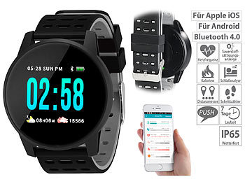 Fitness-Uhr mit Herzfrequenz- und Nachrichten-Anzeige, Bluetooth, IP65 / Smartwatch