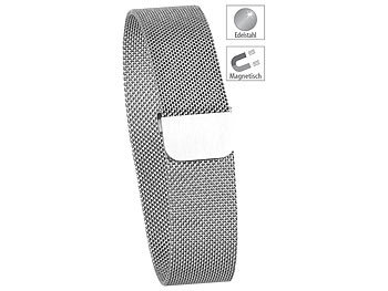Uhrenarmband: newgen medicals Milanaise-Armband für Uhren mit 20-mm-Steg, Magnet-Verschluss, silber