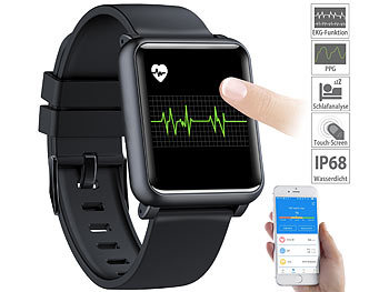 Fitness Armbanduhr: newgen medicals Fitness-Uhr mit EKG- & Blutdruckanzeige, Bluetooth, Touchdisplay, IP68