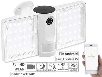 LED Strahler Kamera: VisorTech Full-HD-IP-Überwachungskamera, LED-Strahler, WLAN, App, für Echo Show
