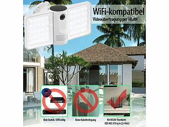 VisorTech 3er-Set Full-HD-IP-Überwachungskameras mit LED-Strahler, WLAN, App