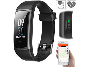 newgen medicals Fitness-Armband mit Puls- & Blutdruck-Anzeige, App, Farb-Display, IP68