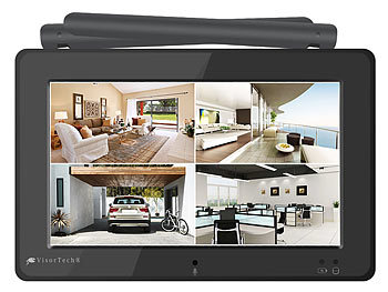 VisorTech Funk-Überwachungsset: 7"-LCD-Touchscreen, 4 Full-HD-Kameras, WLAN, App