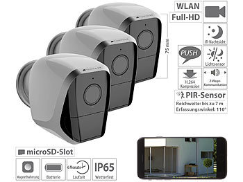 Überwachungskamera HD: VisorTech 3 Full-HD-IP-Überwachungskameras, App, IP65