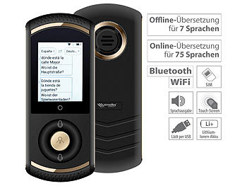 Mobiler Übersetzer: simvalley Mobile Mobiler Echtzeit-Sprachübersetzer, 75 Sprachen, 4G/LTE, WLAN, schwarz