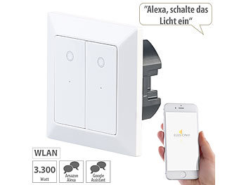 WLAN Taster: Luminea Home Control Doppel-Lichttaster mit WLAN, App, für Siri, Alexa & Google Assistant