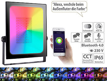 Wetterfester Fluter mit RGB-CCT-LEDs, App und Gateway