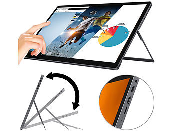 auvisio Mobiler Full-HD-IPS-Touchscreen mit 39,6 cm / 15,6", USB C, HDMI, Akku