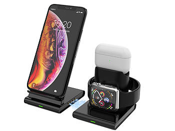 Callstel iPhone Ladestation: 3in1-Induktions-Ladestation für Smartphone,  Apple Watch & AirPods, 10W (Ladestation iPhone Apple Watch)