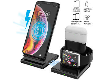 kontaktlos Laden: Callstel 3in1-Induktions-Ladestation für Smartphone, Apple Watch & AirPods, 10W