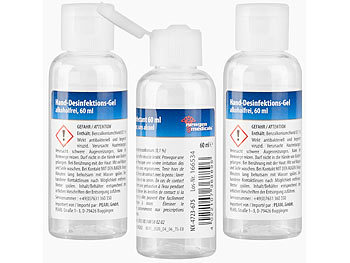 Hautdesinfektionsmittel: newgen medicals 3er-Set Hand-Desinfektions-Gels, Spender-Flasche, alkoholfrei, je 60ml