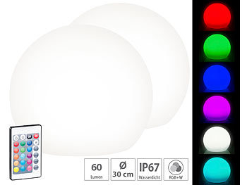 Solarleuchten mit Farbwechsler: Lunartec 2er-Set Solar-LED-Leuchtkugel mit Fernbedienung, 60 Lumen,IP67, Ø30 cm