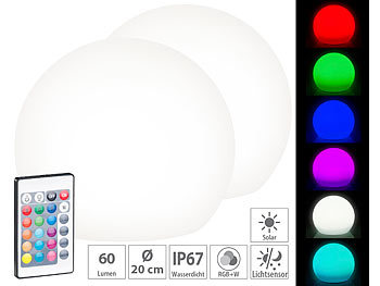 Dämmerungssensor LED Solar Kugelform Dämmerungsschalter RGB-LED Außenleuchte Erdspieß: Lunartec 2er-Set Solar-LED-Leuchtkugel mit Fernbedienung, 60 Lumen,IP67,Ø20cm
