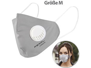 PEARL 4er-Set Mund-Nasen-Stoffmasken mit Ventil, waschbar, Größe M