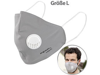PEARL 4er-Set Mund-Nasen-Stoffmasken mit Ventil, waschbar, Größe L
