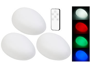 Lunartec Solar-LED-Dekostein mit Fernbedienung, RGB+W, IP44, 3er-Set