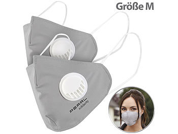 Community Masken: PEARL 2er-Set Mund-Nasen-Stoffmasken mit Ventil, waschbar, Größe M