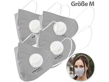 Textilmasken: PEARL 4er-Set Mund-Nasen-Stoffmasken mit Ventil, waschbar, Größe M