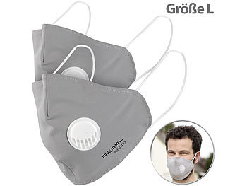 Maske mit Ventil: PEARL 2er-Set Mund-Nasen-Stoffmasken mit Ventil, waschbar, Größe L